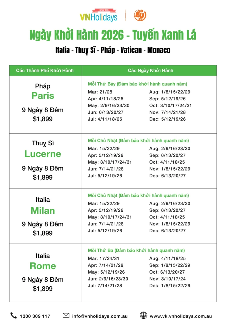 Green line departure dates 2026