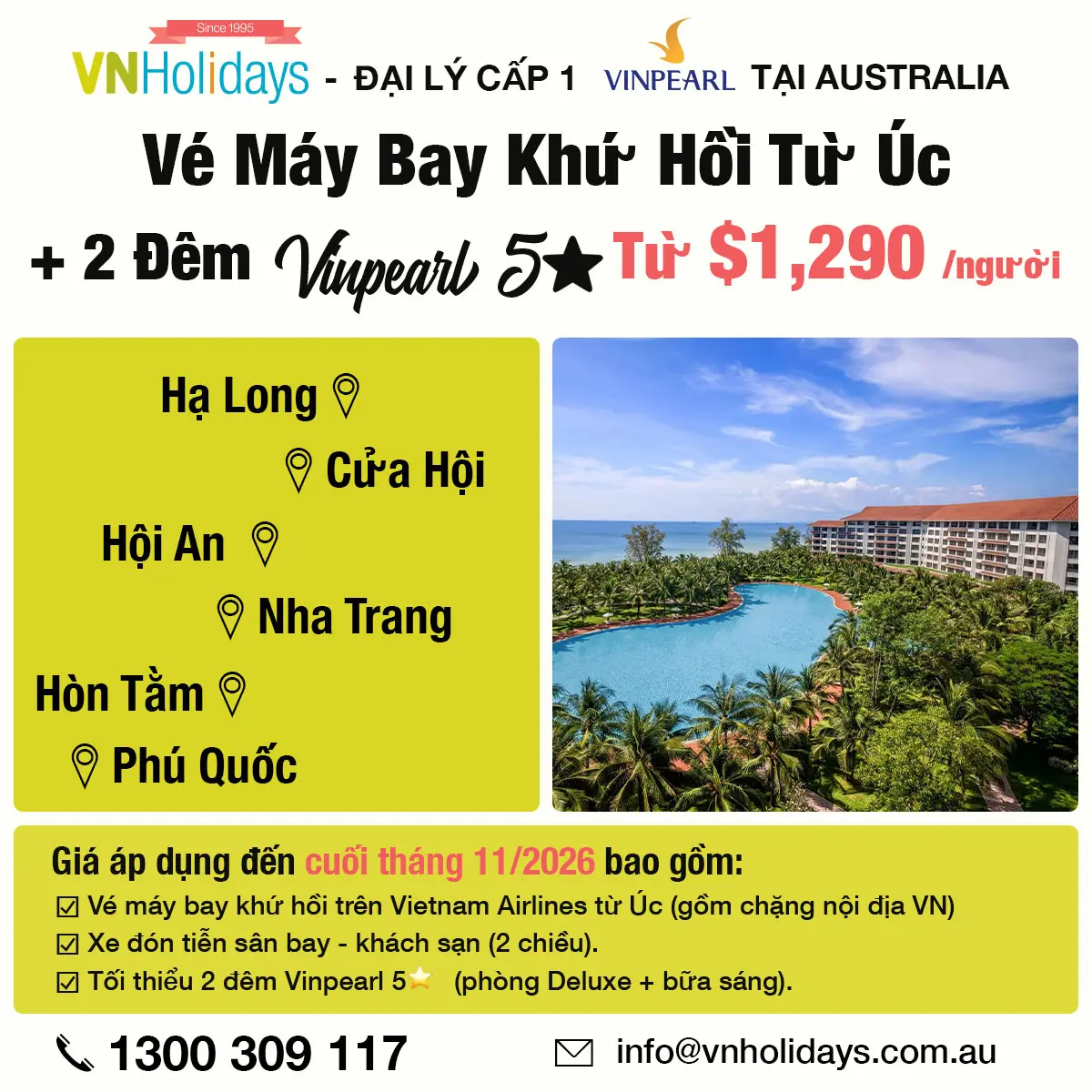Vé Máy Bay Khứ Hồi Từ Úc - Vinpearl 5 sao
